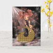 イニシャル誕生日カードJ、かわいい小さな妖精 カード (黄色い花)