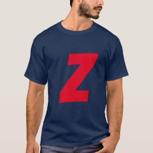 イニシャル赤モノグラムの手書き独自の名前青 Tシャツ