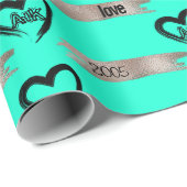 イニシャル金ゴールドブラシストロークハート パーソナライズされた ラッピングペーパー (ロールコーナー)