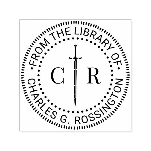 イニシャル2文字 モノグラム剣 "#1 Library Book Name" セルフインキングスタンプ (デザイン)