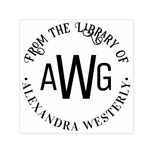 イニシャル3文字のモノグラム#1 図書館の本の名前 セルフインキングスタンプ (デザイン)
