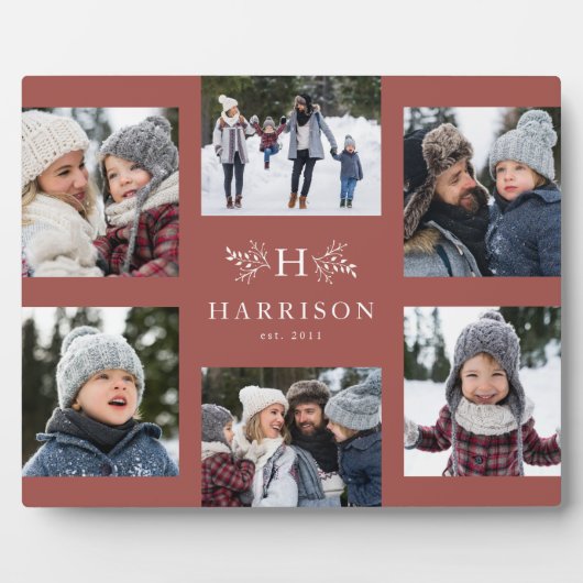 イニシャル6枚の写真コラージュ 家族名 ダスティローズ フォトプラーク (正面)