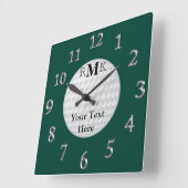 イニシャル、あなたの文字が付いているパーソナライズなゴルフギフト スクエア壁時計 (傾斜)