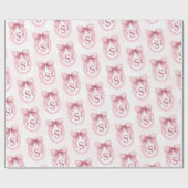 イニシャル かわいい ピンクのリボン コケッティ カスタム ラッピングペーパー (フラット)