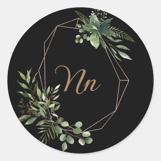 イニシャル オーダーメイド ゴールドフレーム 緑の枝 ラウンドシール (正面)