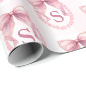 イニシャル キュート ピンク リボン コケッティ カスタム ラッピングペーパー (ロールコーナー)