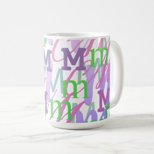 イニシャル コンフェッティ "M" コーヒーマグカップ (正面右)