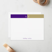 イニシャル パープル ゴールド モノグラム パーソナル ステーショナリー ノートカード (正面/裏面インサイチュ)