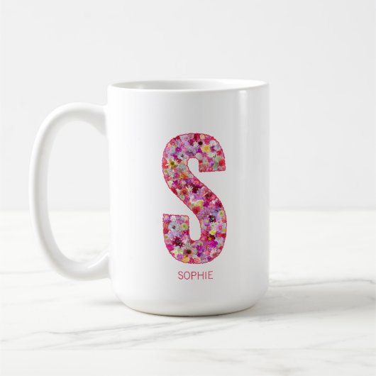 イニシャル フラワーレター S モノグラム コーヒーマグカップ (左)