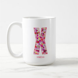イニシャル フラワー X モノグラム 名入れデザイン コーヒーマグカップ