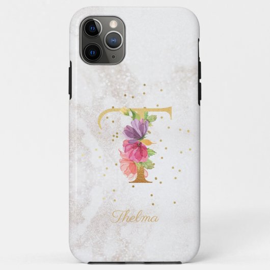 イニシャル フローラル モノグラム 名前 T 文字 名入れ Case-Mate iPhoneケース (裏面)
