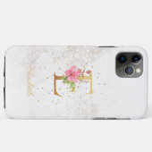 イニシャル フローラル モノグラム E 文字入れ 名前入り Case-Mate iPhoneケース (裏面(横))