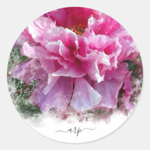 *~*イニシャル-ペオニーの花の絵のラウンドAR1 ラウンドシール