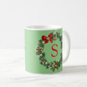 イニシャル モノグラム クリスマス リース コーヒーマグカップ (正面右)