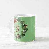 イニシャル モノグラム クリスマス リース コーヒーマグカップ (正面左)