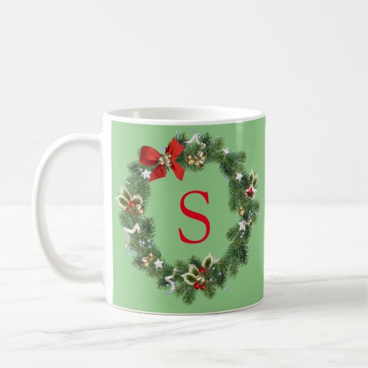 イニシャル モノグラム クリスマス リース コーヒーマグカップ (左)
