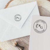 イニシャル モノグラム ビジネス ボタニカル リーブ ラウンド セルフインキングスタンプ