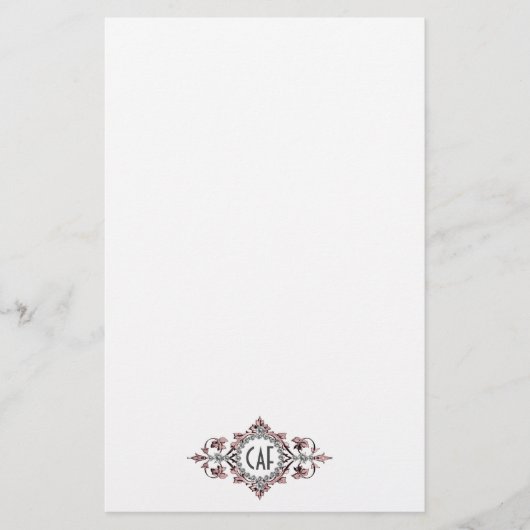 イニシャル モノグラム ピンク グレー オーナメント フローリッシュ 便箋 (正面)