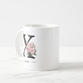イニシャル モノグラム フラワー ピンクバラ マグ (正面左)