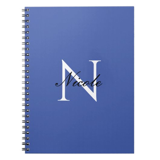 イニシャル モノグラム 手書き 自分の名前 青 ノートブック (正面)