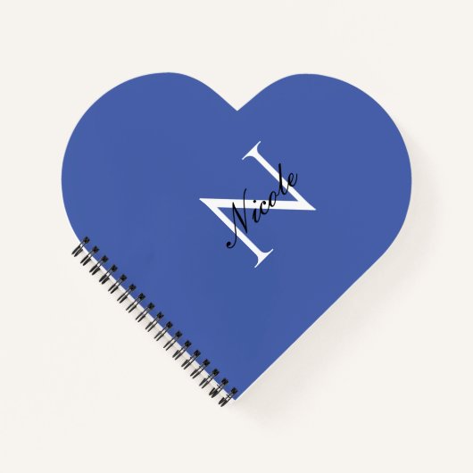 イニシャル モノグラム 手書き 自分の名前 青 ノートブック (正面)