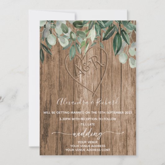 イニシャル モノグラム 木製 彫り込み ツリー 招待状 (正面)