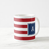 イニシャル・モノ航海のグラストライプのム・マグ・レッド・ネービー コーヒーマグカップ (正面右)