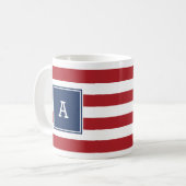 イニシャル・モノ航海のグラストライプのム・マグ・レッド・ネービー コーヒーマグカップ (正面左)