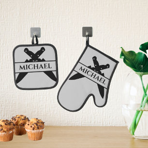 イニシャル 名入れ ナイフ シェフ キッチン グリル 鍋つかみ&鍋敷きセット