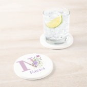 イニシャル+名前とフラワーデザイン コースター (側面)