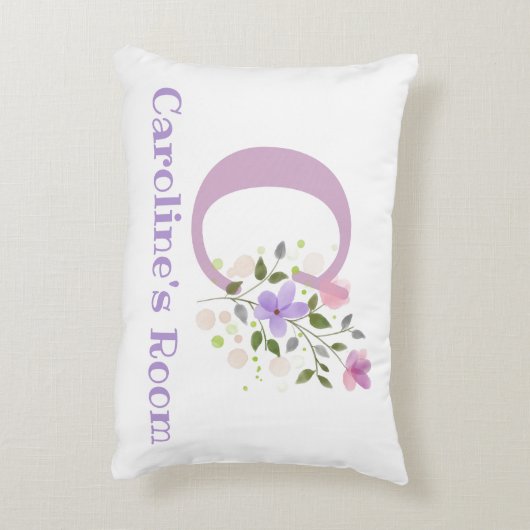 イニシャル&名前とフローラデザインアクセント枕 アクセントクッション (裏面(縦))