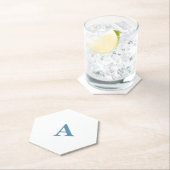 イニシャル 名前 ダスティーブルー ホワイト シンプル かわいい ペーパーコースター (インサイチュ)