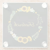 イニシャル 名前 モノグラム ひまわり 花 黒 ガラスコースター (裏面)