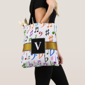 イニシャル + 多くのカラフルな音楽ノートおよび記号 トートバッグ (クローズアップ)