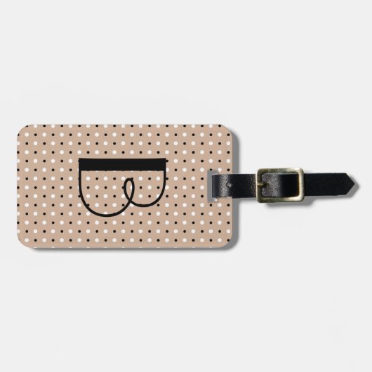 イニシャル、暗灰色のB&Wの水玉模様が付いている水玉模様のラベル ラゲッジタグ (正面横)