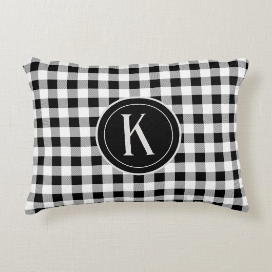 イニシャル、白黒バッファローチェック16x12 アクセントクッション (正面)