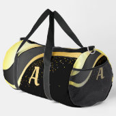 イニシャル、金ゴールドリボンデザインを黒に追加 ダッフルバッグ (右コーナー)