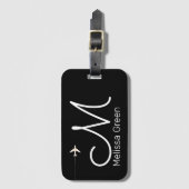 イニシャル+飛行機の名前をブラックアンドホワイト ラゲッジタグ (正面縦)