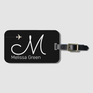 イニシャル+飛行機の名前をブラックアンドホワイト ラゲッジタグ