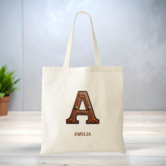 イニシャル「A」のウエスタンレザーモノグラム トートバッグ