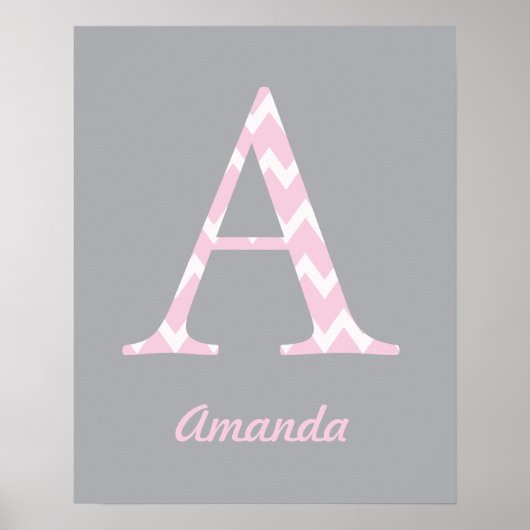 イニシャル"A"シェブロンパーソナライズされたピンクベビー名 ポスター (正面)