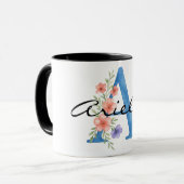 イニシャル「A」水彩花モノグラム 名前入り マグカップ (正面左)