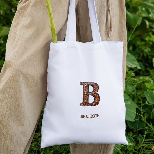 イニシャル「B」の型押しウエスタンレザーモノグラム トートバッグ