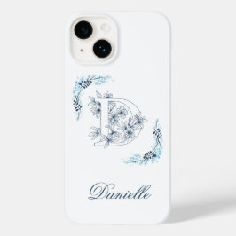 イニシャル "D" ブルーモノグラム カームフラワー Case-Mate iPhone 14ケース