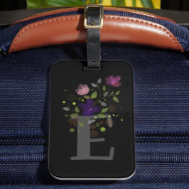 イニシャル「E」とフラワーデザインの荷物タグ ラゲッジタグ