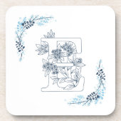 イニシャル"E"ブルーモノグラムカムフローラ コースター (正面)