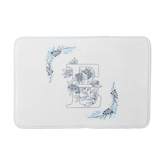 イニシャル"E"ブルーモノグラムカムフローラ バスマット (正面)