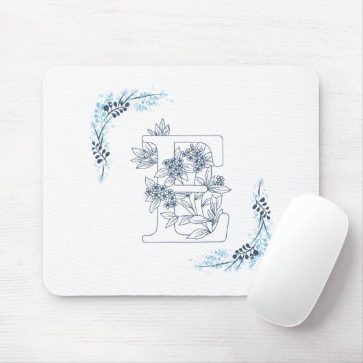 イニシャル"E"ブルーモノグラムカムフローラ マウスパッド (マウス)