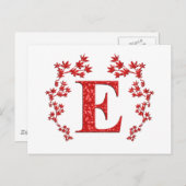 イニシャル E 赤い葉 ポストカード (正面/裏面)