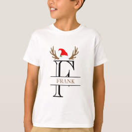 イニシャル F サンタハットツジケ 鹿の角 Tシャツ